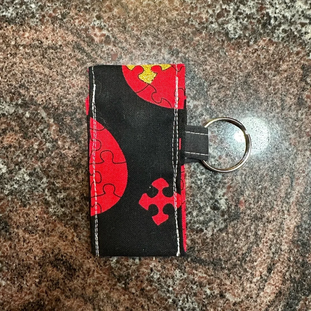 Handmade lip balm holder keychain- puzzle pieces print